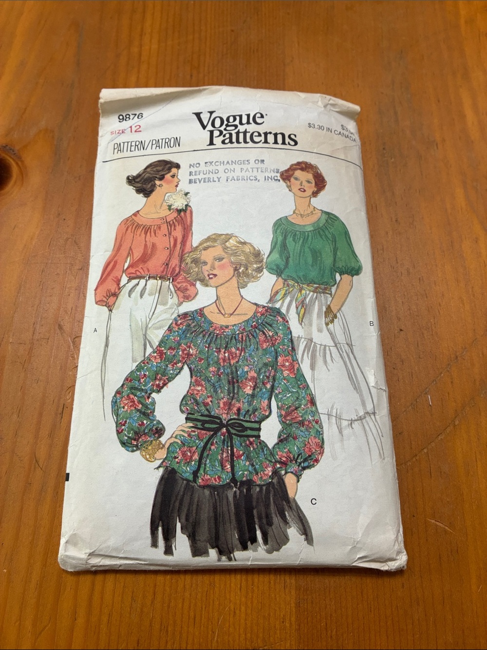Vogue Patterns 9876 Sewing Pattern Size 12 Women’s Blouse
